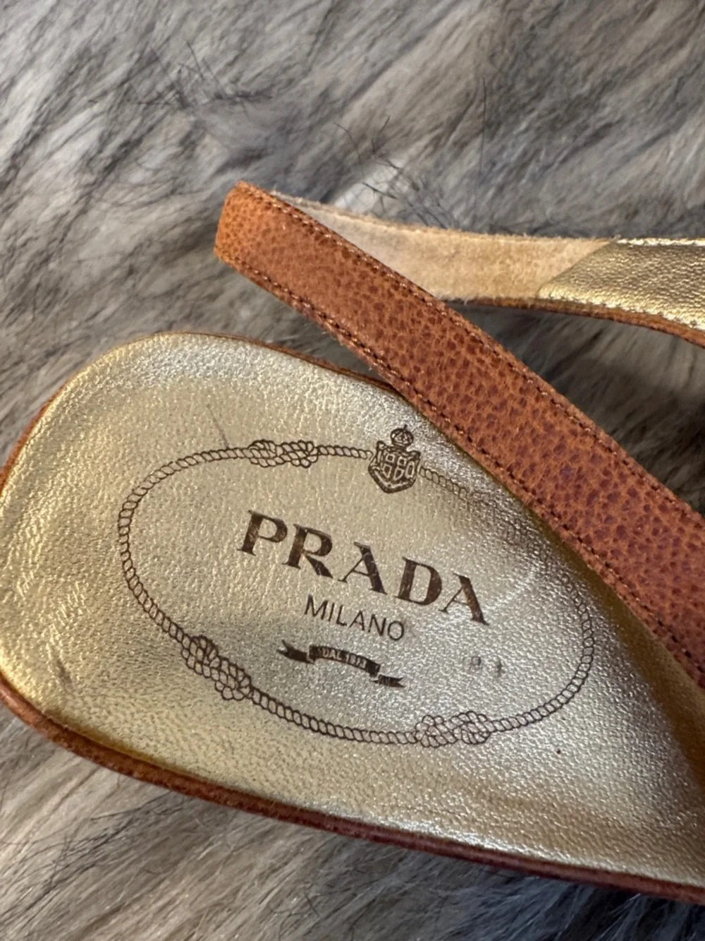 Vintage Prada Women's Brown Leather Slingback Wedge Sandals Size 36 - Picture 2 of 13
